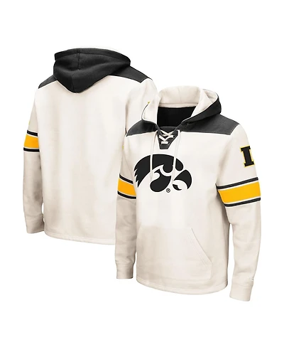 Men's Colosseum Cream Iowa Hawkeyes Big and Tall Hockey Lace-Up Pullover Hoodie