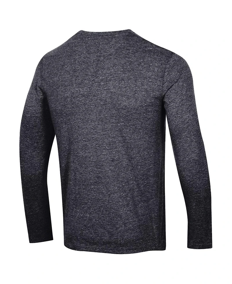 Men's Champion Heather Black Distressed Los Angeles Kings Multi-Logo Tri-Blend Long Sleeve T-shirt