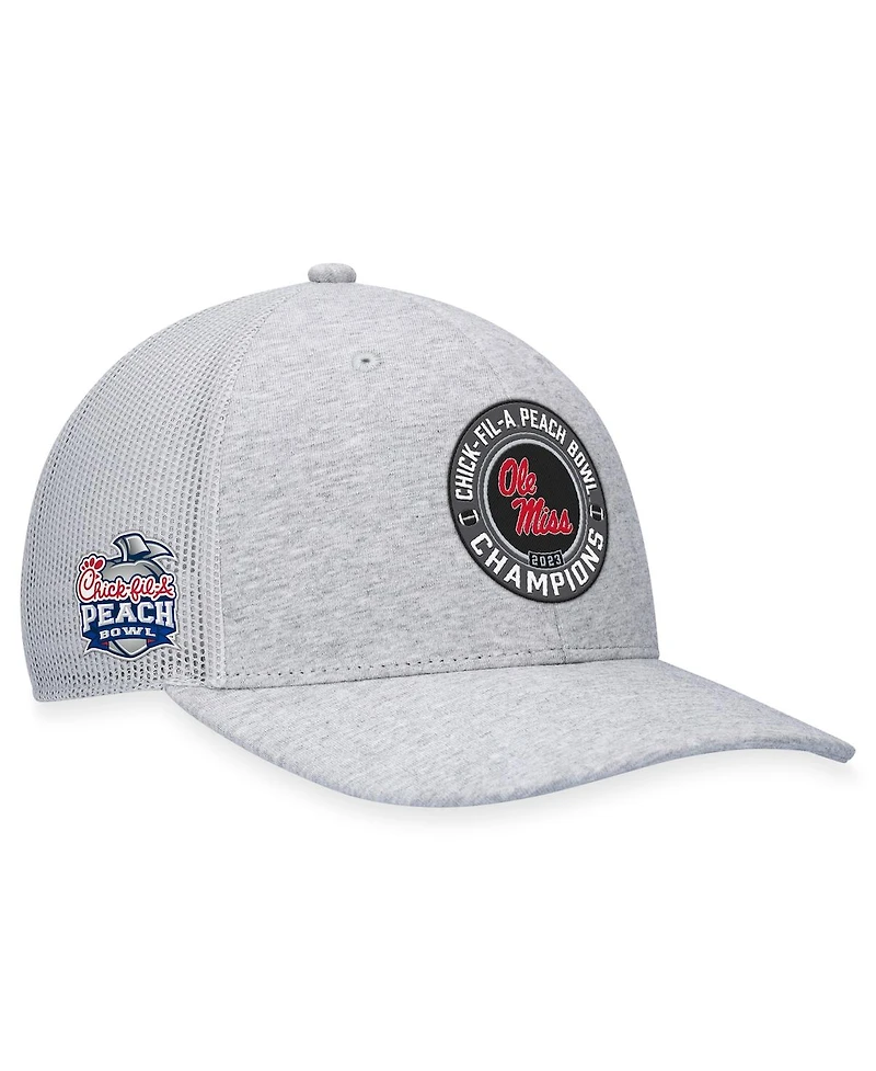 Men's Top of the World Heather Gray Ole Miss Rebels 2023 Peach Bowl Champions Trucker Adjustable Hat