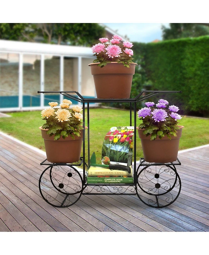 Sorbus Flower Cart Pot Display Rack - Black