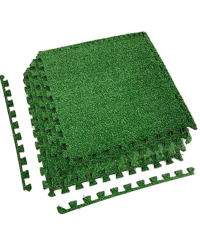 Sorbus Interlocking Floor Mat Grass 12 Pieces and Borders