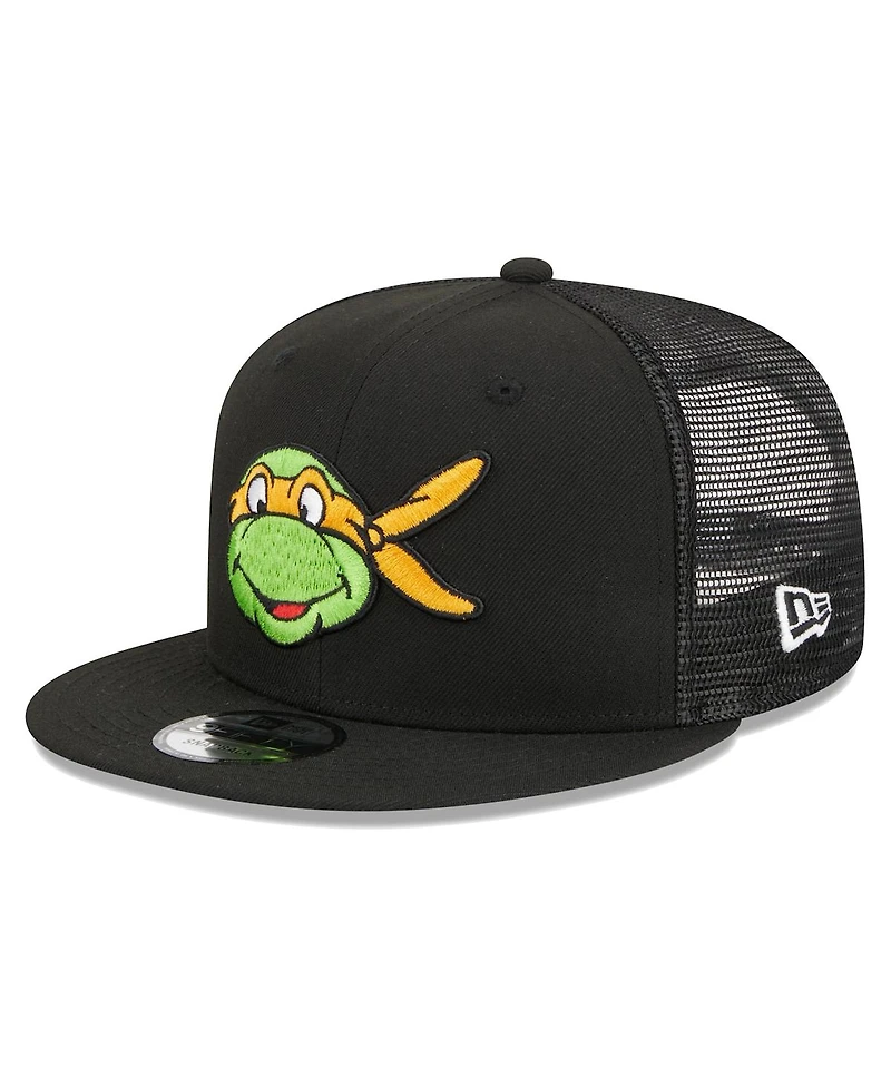 Men's New Era Black Teenage Mutant Ninja Turtles Happy Michelangelo Trucker 9FIFTY Snapback Hat