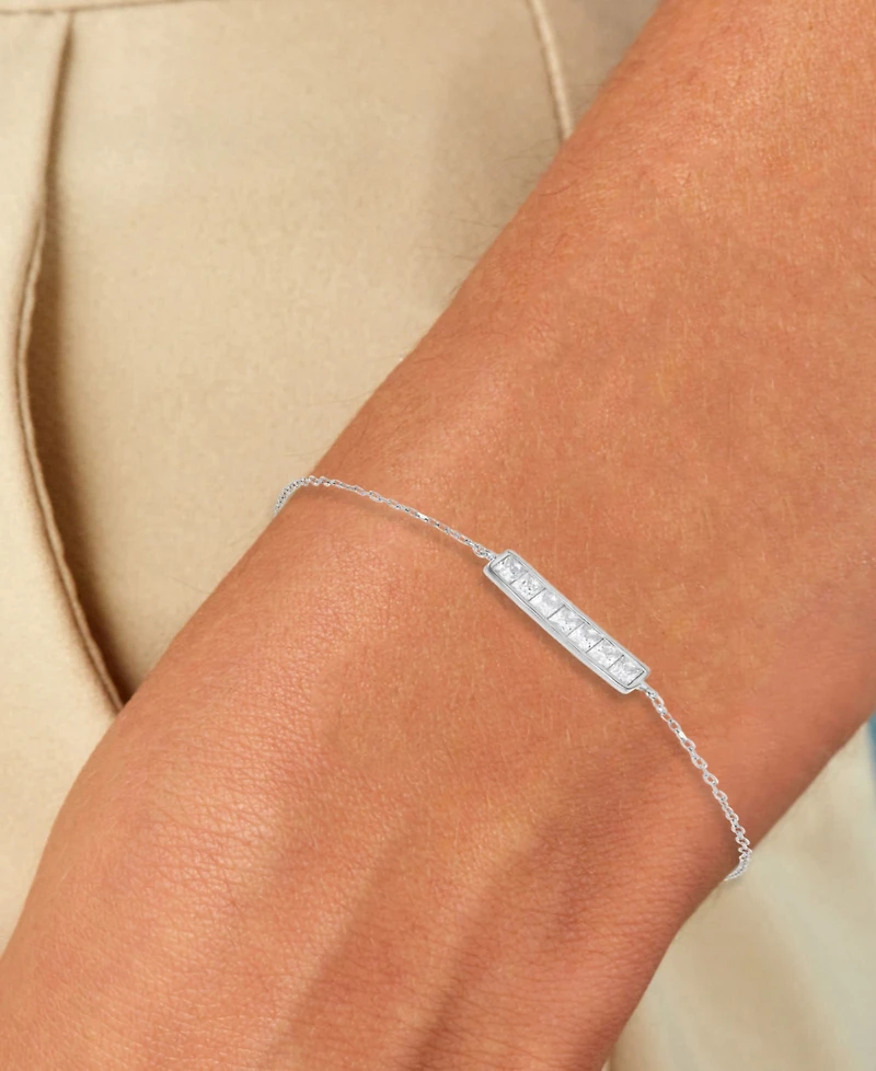 Cubic Zirconia Princess-Cut Bar Cable Link Chain Bracelet