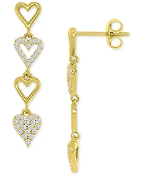 Cubic Zirconia Pave & Polished Hearts Linear Drop Earrings