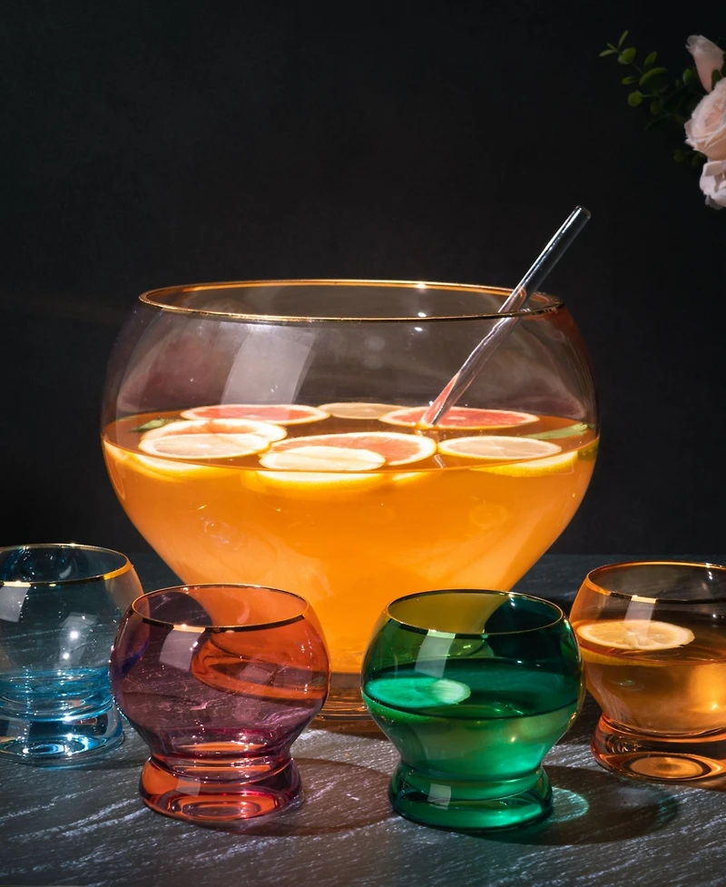 The Wine Savant Colorful Punch Bowl & Glasses Set, 6 Piece Set
