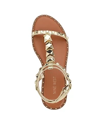 Nine West Women's Marcila Studded Strappy Flat Sandals