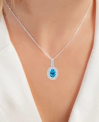 2-Pc. Set Swiss Blue Topaz (3-1/2 ct. t.w.) & Lab-Grown White Sapphire (1-1/10 ct. t.w.) Oval Halo Pendant Necklace & Matching Stud Earrings in Sterli