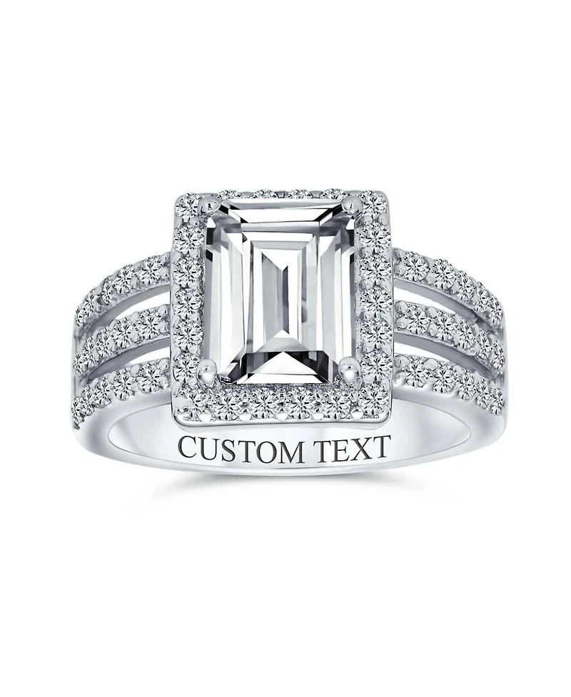 Bling Jewelry Art Deco Style 3CT Rectangle Cz Emerald Cut Halo Promise Ring Wide Band .925 Sterling Silver