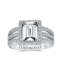 Bling Jewelry Art Deco Style 3CT Rectangle Cz Emerald Cut Halo Promise Ring Wide Band .925 Sterling Silver