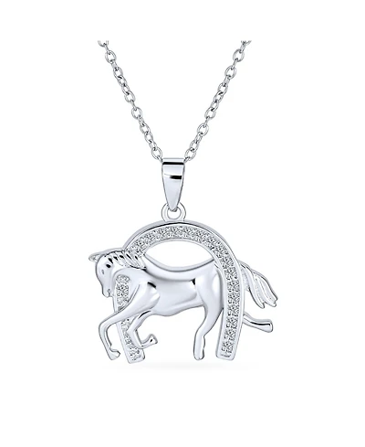 Bling Jewelry Pave Cz Cow Equestrian Thoroughbred Winner Horse Pendant Horseshoe Necklace Sterling Silver