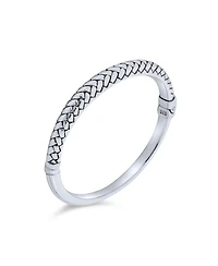 Bling Jewelry Hollow Bali Braided Basket Weave Wheat Hinge Stackable Bangle Bracelet Oxidized Sterling Silver 7.5 Inch