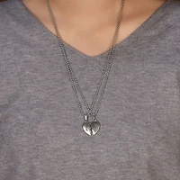 Bling Jewelry Bff Mother Daughter Breakable Split 2 pcs Set Broken Heart Break Apart Puzzle Pendant Necklace Mom Stainless Steel