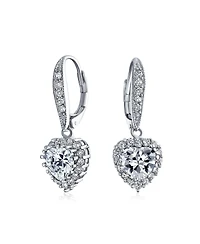 Bling Jewelry 4CT Cz Halo Heart Shaped Cubic Zirconia Dangle Lever back Earrings Invisible Cut Rhodium Plated