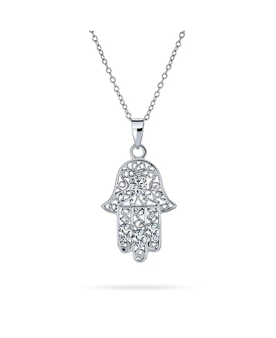 Bling Jewelry Yoga Delicate Filigree Swirl Amulet Talisman Fatima Hand Of God Hamsa Pendant Necklace Sterling Silver