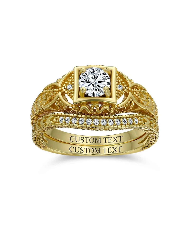 Bling Jewelry Deco Style Milgrain 1CTW Cubic Zirconia Promise Ring Set Sterling Silver