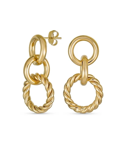 Bling Jewelry Classic Twisted Rope Braid Cable Light Weight Door Knocker Style 3 Tier Circle Hoop Earrings Yellow Gold Plated Brass 1.70 Inch