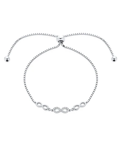 Bling Jewelry Delicate Dainty Symbols Love Knot Trio Multi Cz Accent Infinity Bolo Bracelet For Women Sterling Silver Adjustable Slide