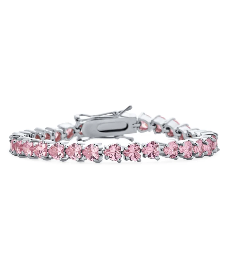 Bling Jewelry Romantic Cz Hearts Shape Tennis Bracelet Silver Plated Rhodium 7-7.5 Inch