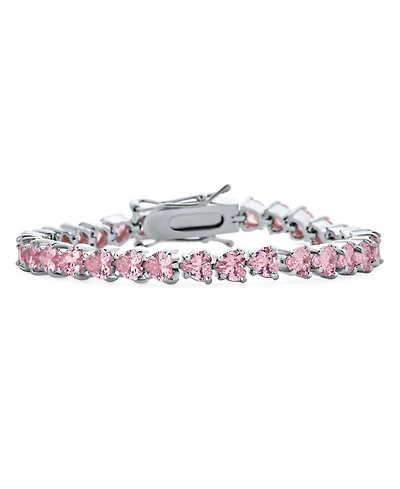 Bling Jewelry Romantic Cz Hearts Shape Tennis Bracelet Silver Plated Rhodium 7-7.5 Inch
