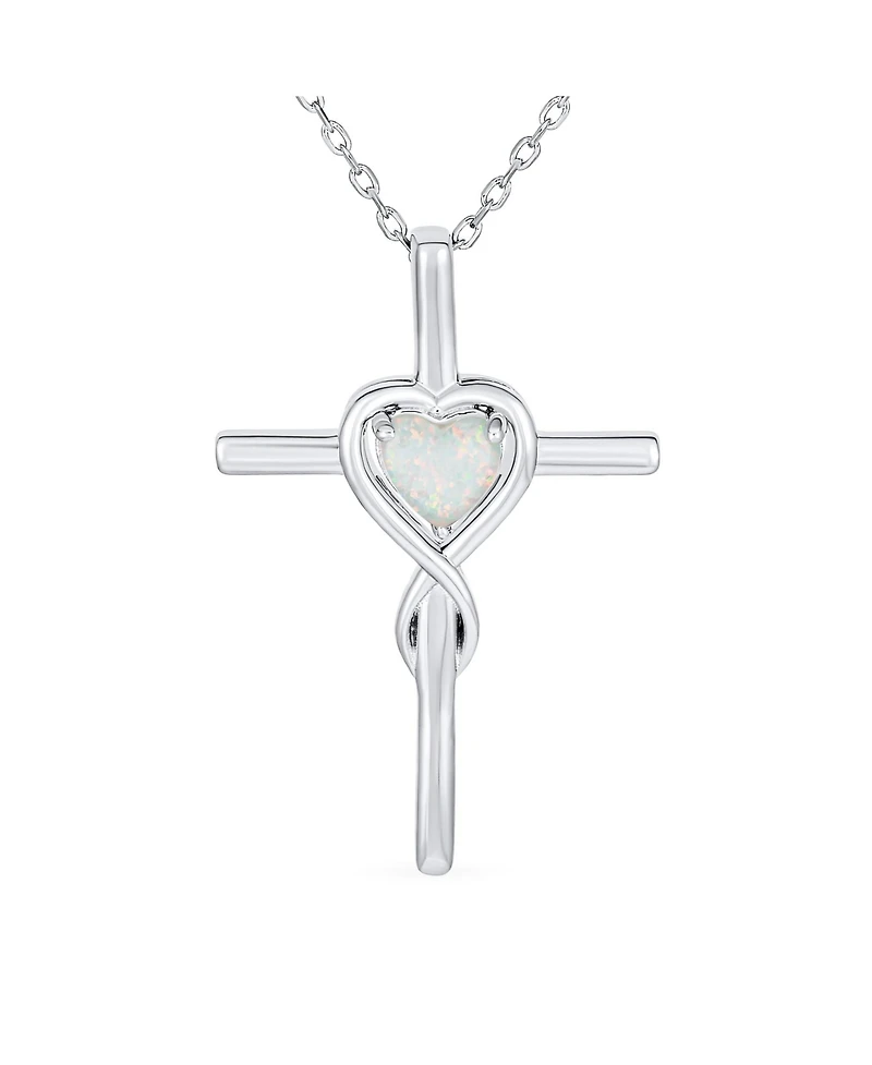 Bling Jewelry Timeless Religious Faith Hope Love Forever Synthetic White Opal Heart Infinity Cross Necklace Pendant Sterling Silver