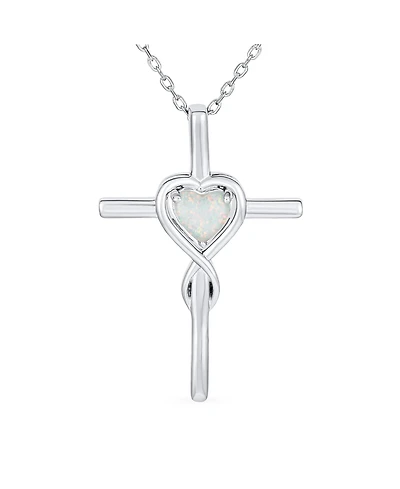 Bling Jewelry Timeless Religious Faith Hope Love Forever Synthetic White Opal Heart Infinity Cross Necklace Pendant Sterling Silver
