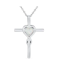 Bling Jewelry Timeless Religious Faith Hope Love Forever Synthetic White Opal Heart Infinity Cross Necklace Pendant Sterling Silver