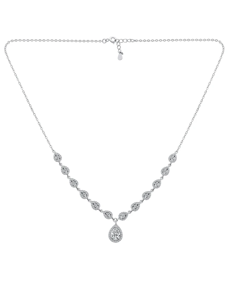 Bling Jewelry Classic Dainty Delicate Teardrop Halo Cubic Zirconia Cz V Collar Statement Necklace Sterling Silver