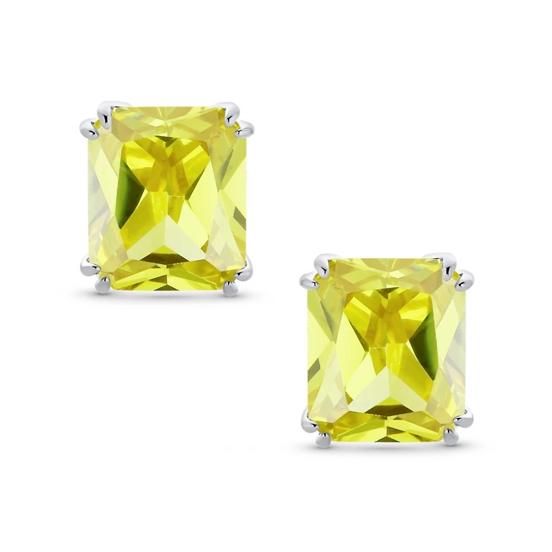 Bling Jewelry Rectangle Shape Statement 7CT Emerald Cut Cz Solitaire Clip On Stud Earrings Rhodium Plated Brass Non Pierced 14MM x 12MM