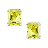 Bling Jewelry Rectangle Shape Statement 7CT Emerald Cut Cz Solitaire Clip On Stud Earrings Rhodium Plated Brass Non Pierced 14MM x 12MM