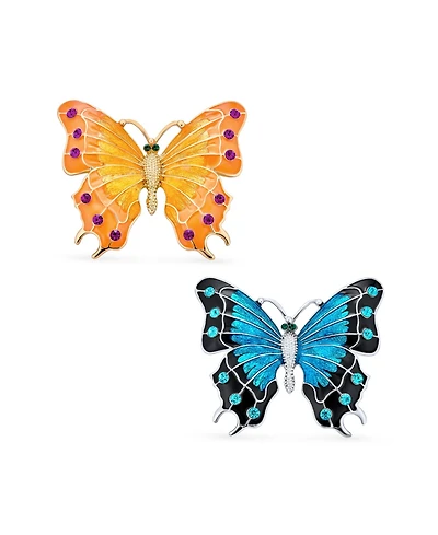 Bling Jewelry Large Multi Color Butterfly Brooch Pin Crystal Accent Enamel Gold Plated