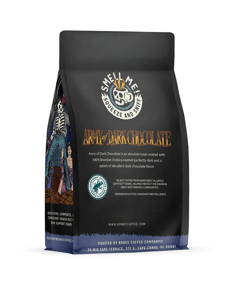 Whole Bean Coffee | 12 oz Medium Roast Arabica Low Acid Flavored Coffee | Dark Chocolate Flavor | Bones Coffee Company