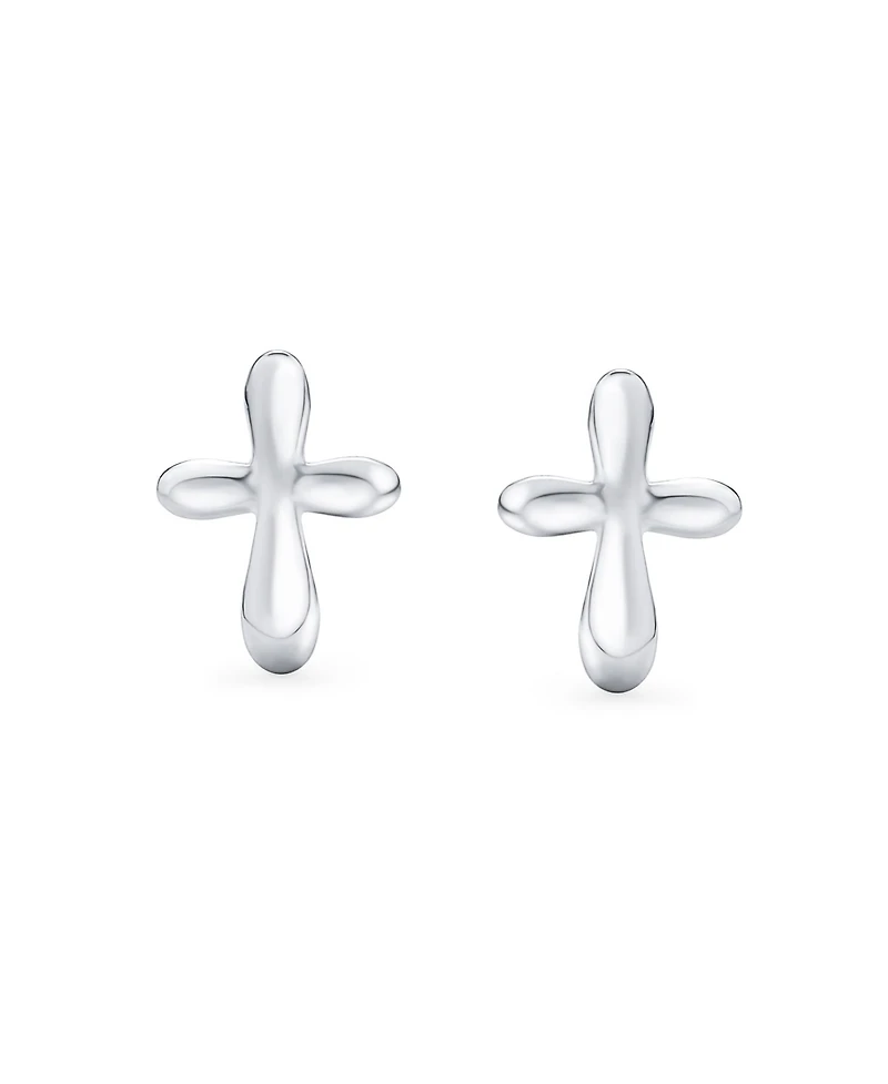 Bling Jewelry Delicate Simple Cross Stud Earrings: Minimalist Religious Jewelry Communion Gift Sterling Silver