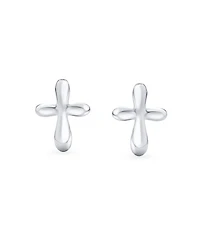 Bling Jewelry Delicate Simple Cross Stud Earrings: Minimalist Religious Jewelry Communion Gift Sterling Silver