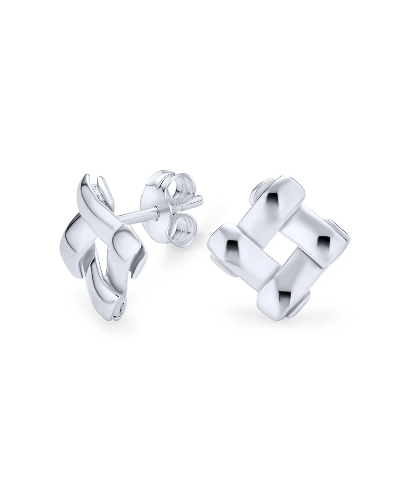 Bling Jewelry Modern Simple Geometric Square Open Basket Weave Stud Earrings Plain Sterling Silver