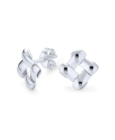 Bling Jewelry Modern Simple Geometric Square Open Basket Weave Stud Earrings Plain Sterling Silver