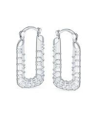 Bling Jewelry Boho Lightweight Large Rectangle Texture Bamboo Hoop Earrings Matte Sterling Silver 1 Inch Diameter