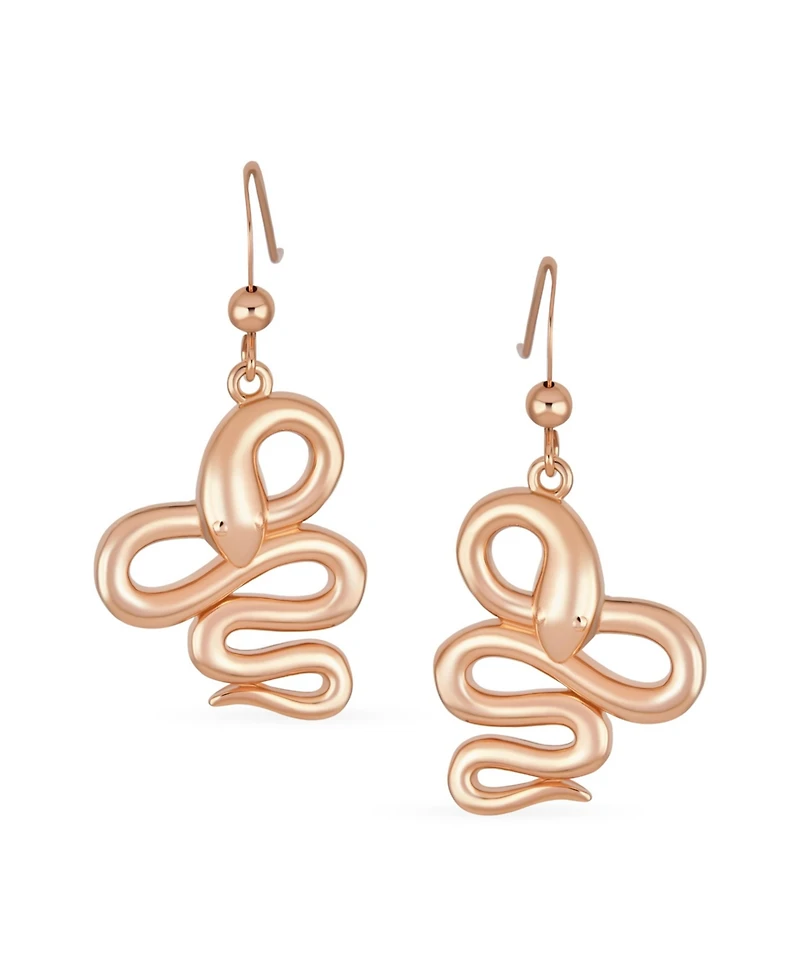 Bling Jewelry Garden Animal Pet Reptile Egyptian Serpent Simple Snake Dangling Earrings Fish Hook Wire Rose Plated Sterling Silver