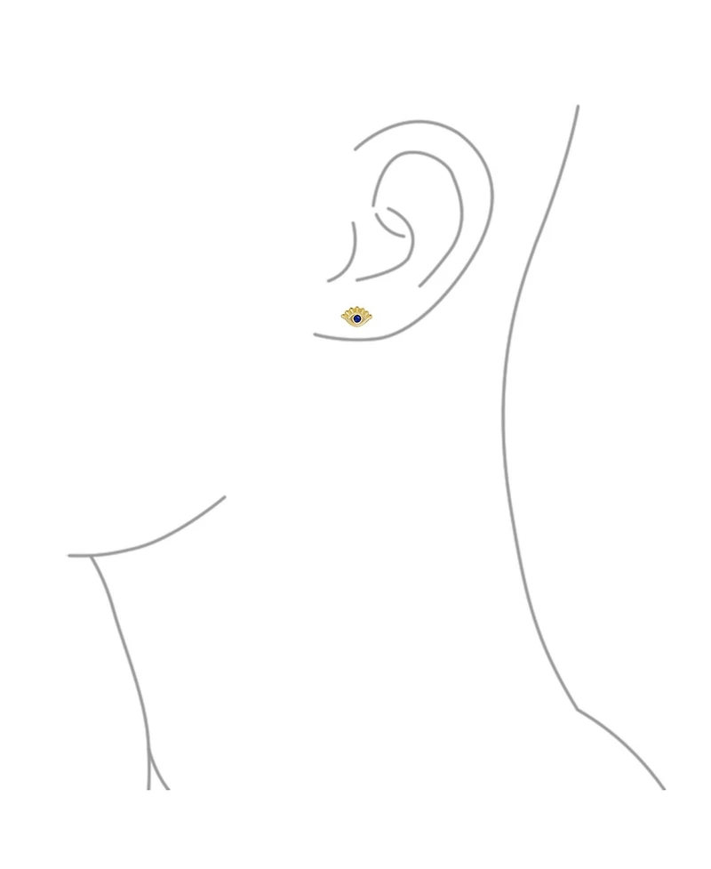 Bling Jewelry Tiny Yellow 10K Gold Spiritual Blue Cz Eyelash Protection Amulet Evil Eye Stud Earrings Ear Lobe Cartilage