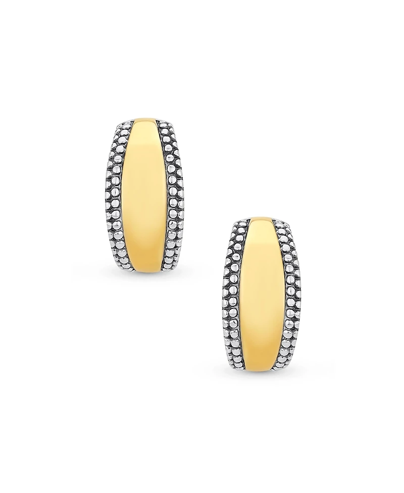 Bling Jewelry Lightweight Dome Round Caviar Bead Edge Two Tone Stud Hoop Earrings Gold Plated Sterling Silver .70 Inch Diameter