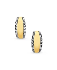 Bling Jewelry Lightweight Dome Round Caviar Bead Edge Two Tone Stud Hoop Earrings Gold Plated Sterling Silver .70 Inch Diameter