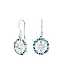Bling Jewelry Explorer Travel Viking Disc Medallion Inspirational Rose Compass Dangling Earrings Blue Enamel Sterling Silver