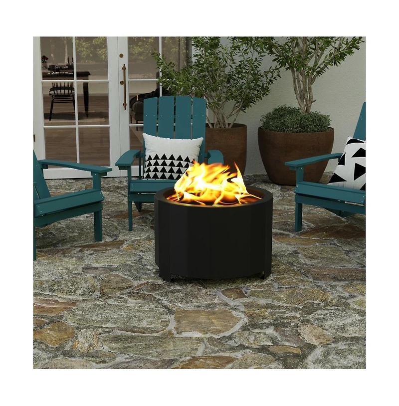 Merrick Lane Aries Portable Steel Smokeless Wood Burning Outdoor Firepit With Waterproof Cover