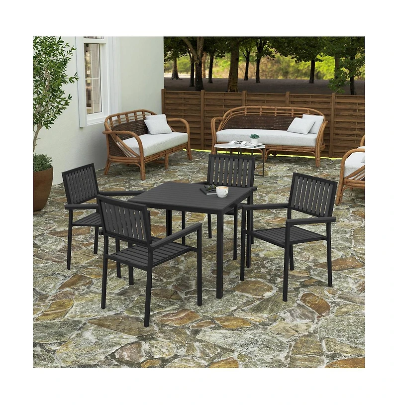 Tristan 5 Piece Indoor/Outdoor Dining Set With Table And Four Chairs With Poly Resin Slats