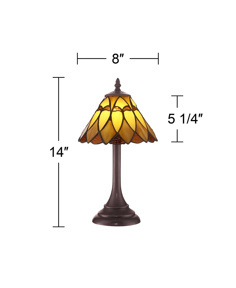 Robert Louis Tiffany Austin Mission Accent Table Lamp 14" High Led Warm Brown Amber Art Glass Shade for Bedroom Bedside Nightstand Office House H