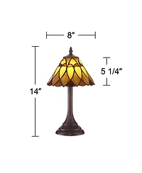 Robert Louis Tiffany Austin Mission Accent Table Lamp 14" High Led Warm Brown Amber Art Glass Shade for Bedroom Bedside Nightstand Office House H