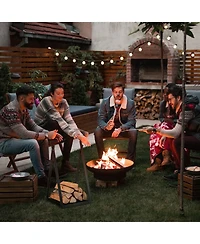 Triangle Firewood Rack with Raised Base for Fireplace Fire Pit-Black