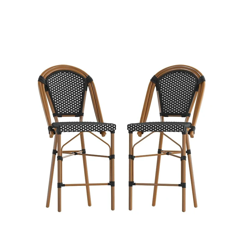 Sacha Set Of Two Stacking Bistro Counter Stools With Pe Seats And Backs Metal Frames For Indoor/Outdoor Use