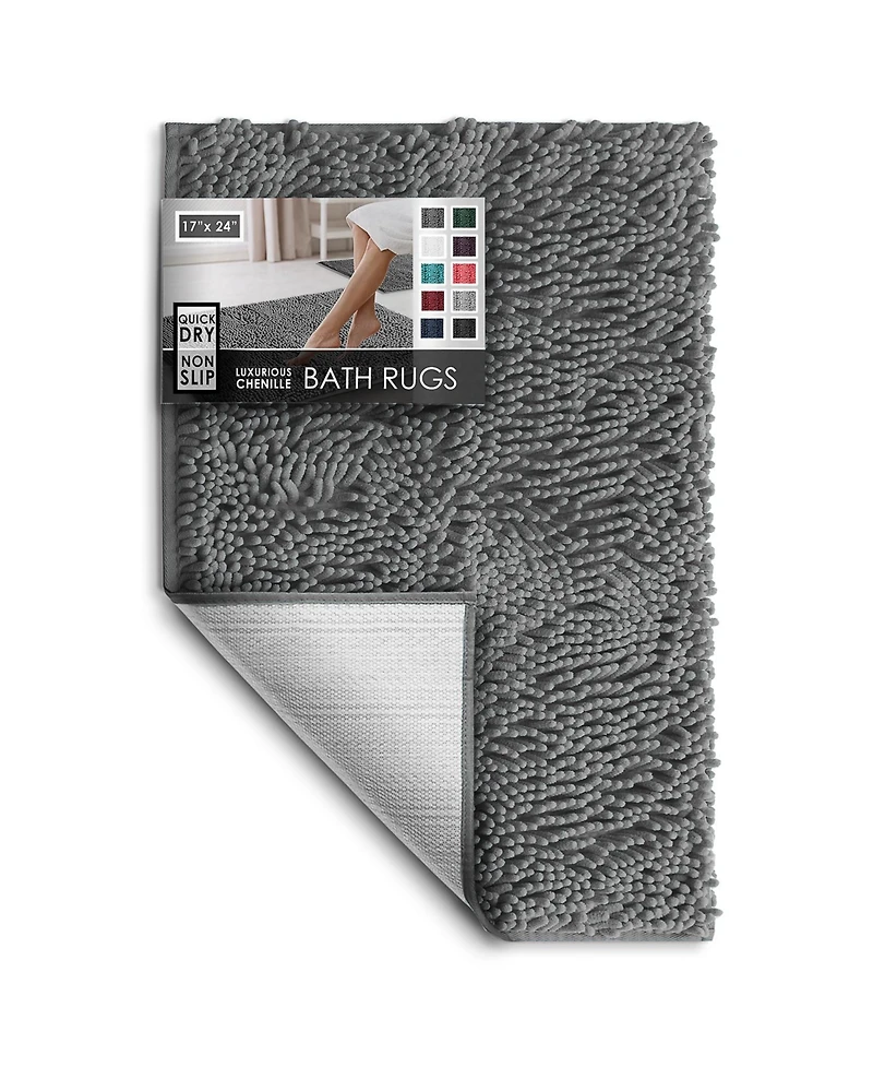 Ultra-Soft Quick-Dry Chenille Bath Rug - Non-Slip Pvc Backing, Machine-Washable (Small 17″×24″)