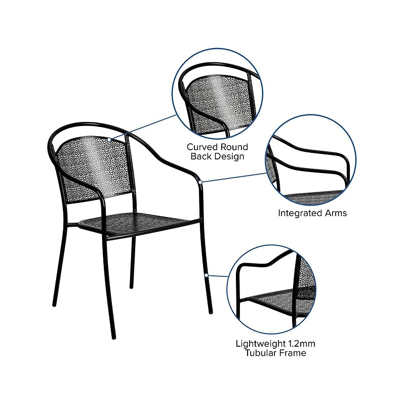 Emma+Oliver Commercial Grade 5 Pack Indoor-Outdoor Steel Patio Arm Chair With Round Back