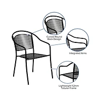 Emma+Oliver Commercial Grade 5 Pack Indoor-Outdoor Steel Patio Arm Chair With Round Back